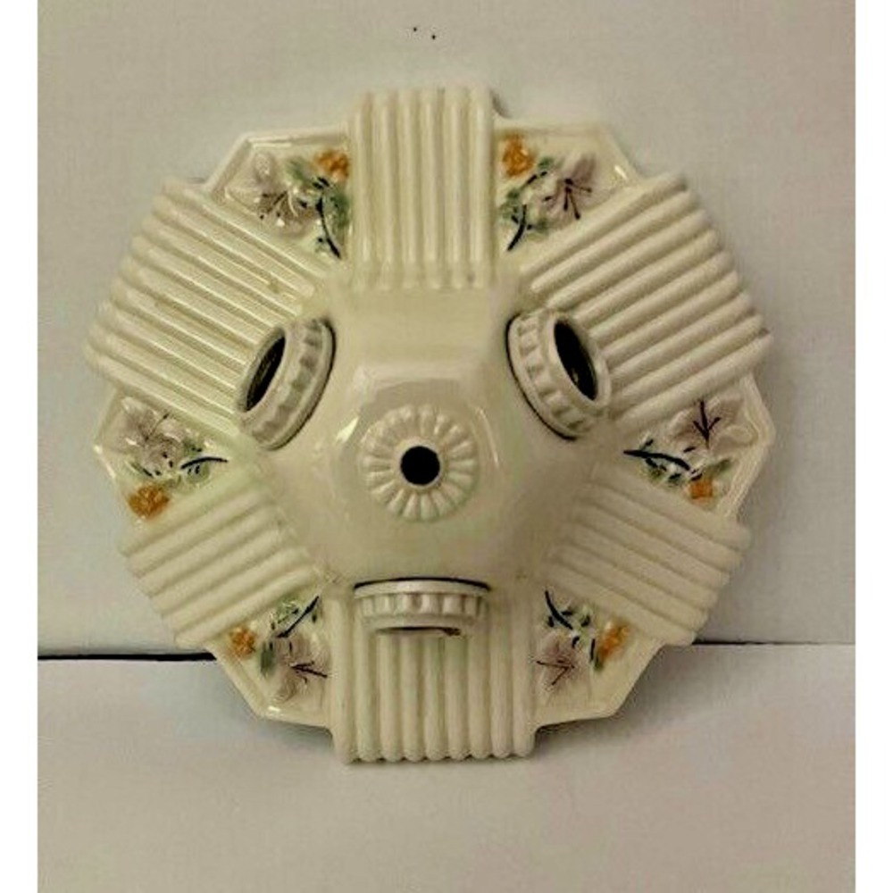 Porcelain‎ Light Fixture Vintage 1930's Porcelier 3 Bulb Ivory Free Shipping